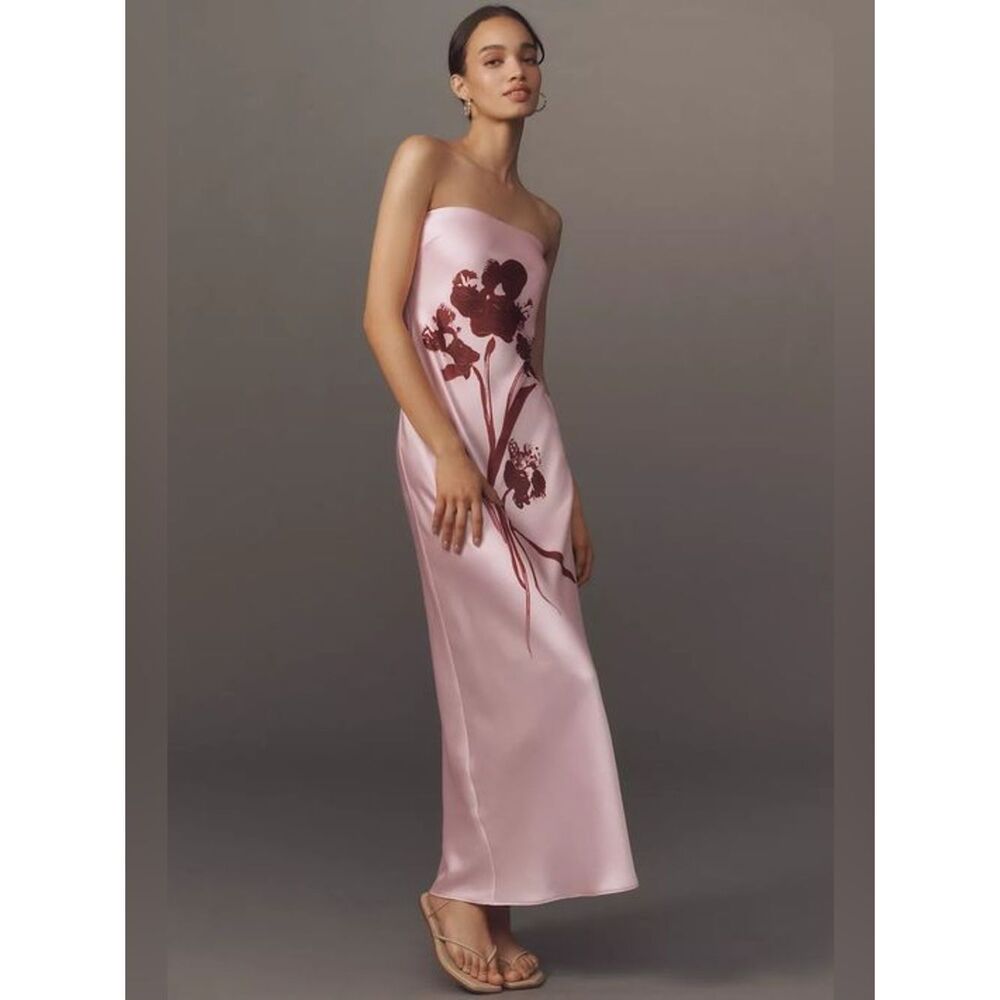 New Anthropologie Strapless Satin Maxi Slip Dress Size M - Picture 1 of 7